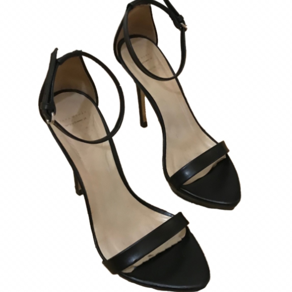 Zara Leather Ankle Strap Heels EU 38 US 7 Black